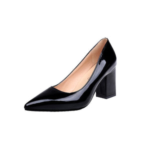 2018 New Women Pumps Black High heels 7.5cm Lady Patent leather Thick with Autumn Pointed Single Shoes Female Sandals Big 33-43
