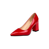 2018 New Women Pumps Black High heels 7.5cm Lady Patent leather Thick with Autumn Pointed Single Shoes Female Sandals Big 33-43