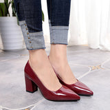 2018 New Women Pumps Black High heels 7.5cm Lady Patent leather Thick with Autumn Pointed Single Shoes Female Sandals Big 33-43
