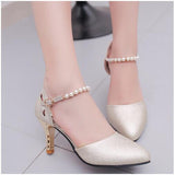 2018 Women Shoes Pointed Toe Pumps  Dress Shoes High Heels Boat Shoes Wedding Shoes tenis feminino String Bead  Side with  01