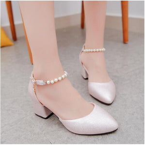 2018 Women Shoes Pointed Toe Pumps  Dress Shoes High Heels Boat Shoes Wedding Shoes tenis feminino String Bead  Side with  01