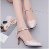 2018 Women Shoes Pointed Toe Pumps  Dress Shoes High Heels Boat Shoes Wedding Shoes tenis feminino String Bead  Side with  01
