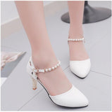 2018 Women Shoes Pointed Toe Pumps  Dress Shoes High Heels Boat Shoes Wedding Shoes tenis feminino String Bead  Side with  01