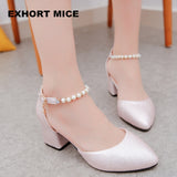 2018 Women Shoes Pointed Toe Pumps  Dress Shoes High Heels Boat Shoes Wedding Shoes tenis feminino String Bead  Side with  01