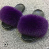 2019 Fox Hair Slippers Women Fur Home Fluffy Sliders Plush Furry Summer Flats Sweet Ladies Shoes  Size 45 Cute Pantufas