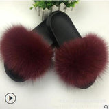 2019 Fox Hair Slippers Women Fur Home Fluffy Sliders Plush Furry Summer Flats Sweet Ladies Shoes  Size 45 Cute Pantufas