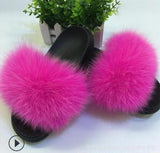 2019 Fox Hair Slippers Women Fur Home Fluffy Sliders Plush Furry Summer Flats Sweet Ladies Shoes  Size 45 Cute Pantufas