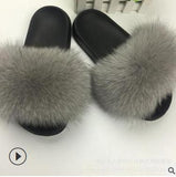 2019 Fox Hair Slippers Women Fur Home Fluffy Sliders Plush Furry Summer Flats Sweet Ladies Shoes  Size 45 Cute Pantufas