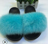 2019 Fox Hair Slippers Women Fur Home Fluffy Sliders Plush Furry Summer Flats Sweet Ladies Shoes  Size 45 Cute Pantufas