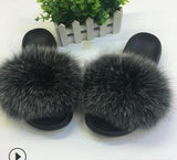 2019 Fox Hair Slippers Women Fur Home Fluffy Sliders Plush Furry Summer Flats Sweet Ladies Shoes  Size 45 Cute Pantufas