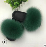 2019 Fox Hair Slippers Women Fur Home Fluffy Sliders Plush Furry Summer Flats Sweet Ladies Shoes  Size 45 Cute Pantufas