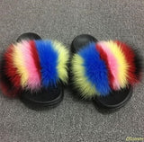 2019 Fox Hair Slippers Women Fur Home Fluffy Sliders Plush Furry Summer Flats Sweet Ladies Shoes  Size 45 Cute Pantufas