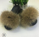 2019 Fox Hair Slippers Women Fur Home Fluffy Sliders Plush Furry Summer Flats Sweet Ladies Shoes  Size 45 Cute Pantufas