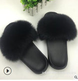 2019 Fox Hair Slippers Women Fur Home Fluffy Sliders Plush Furry Summer Flats Sweet Ladies Shoes  Size 45 Cute Pantufas