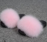 2019 Fox Hair Slippers Women Fur Home Fluffy Sliders Plush Furry Summer Flats Sweet Ladies Shoes  Size 45 Cute Pantufas