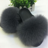 2019 Fox Hair Slippers Women Fur Home Fluffy Sliders Plush Furry Summer Flats Sweet Ladies Shoes  Size 45 Cute Pantufas