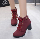 2019 New Autumn Winter Women Boots High Quality Solid Lace-up European Ladies shoes PU Fashion high heels Boots 35-43