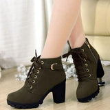 2019 New Autumn Winter Women Boots High Quality Solid Lace-up European Ladies shoes PU Fashion high heels Boots 35-43