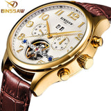 BINSSAW Men Original Luxury Brand Tourbillon Automatic Mechanical Watches Fashion Leather Watch Business Gifts Relogio Masculino