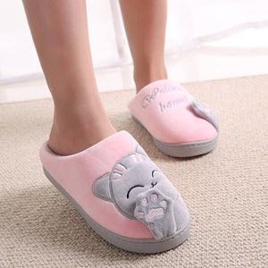 Dropshipping Women Winter Home Slippers Cartoon Cat Shoes Soft Winter Warm House Slippers Indoor Bedroom Lovers Couples T180905B