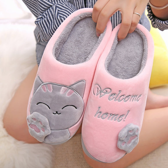 Dropshipping Women Winter Home Slippers Cartoon Cat Shoes Soft Winter Warm House Slippers Indoor Bedroom Lovers Couples T180905B
