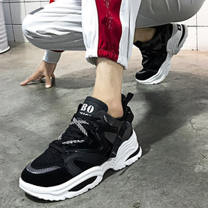 Fashion 2019 Harajuku Women Casual Shoes Lace-Up Leather Dad Chunky Sneakers Flat Thick Sole Tenis Wedge White Basket Walking