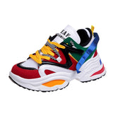 Fashion 2019 Harajuku Women Casual Shoes Lace-Up Leather Dad Chunky Sneakers Flat Thick Sole Tenis Wedge White Basket Walking