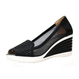 Fish mouth wedge sandals 2018 summer new women's shoes rhinestones OL hollow net shoes