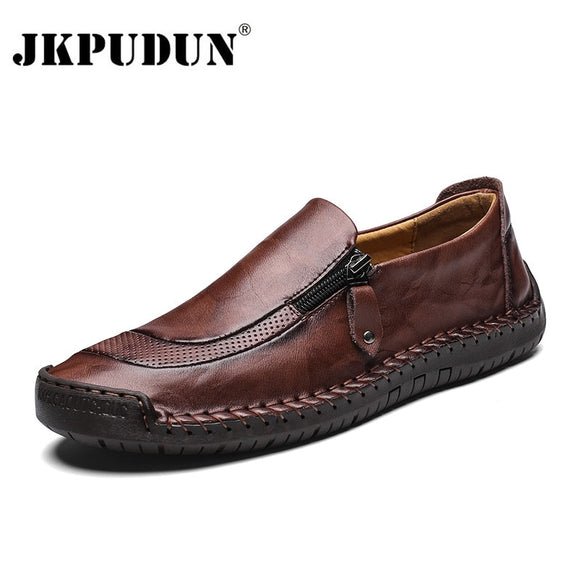 JKPUDUN Men Shoes Casual Genuine Leather Mens Loafers Moccasins Handmade Slip On Boat Shoes Classical Chaussure Homme Size 38-48