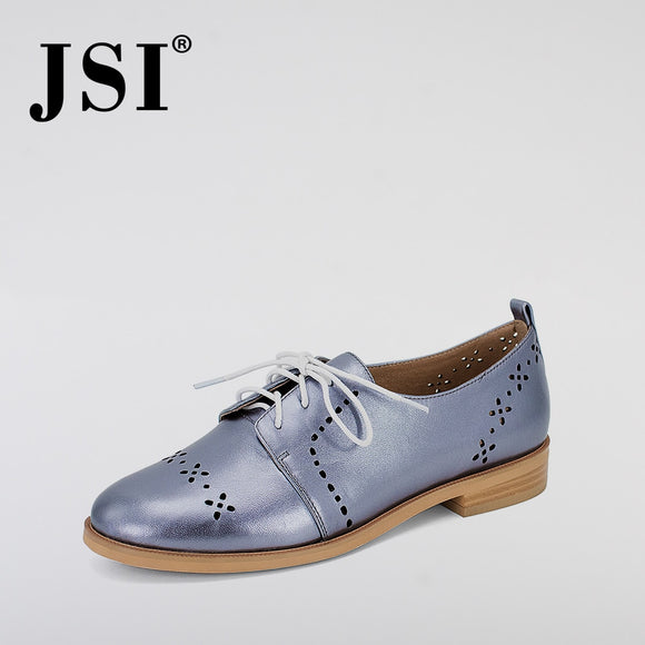 JSI  2019 Spring New High-quality Genuine Leather Woman Casual Lace-up Basic Flats Cross-tied Breathable Solid Lady Shoes JP27