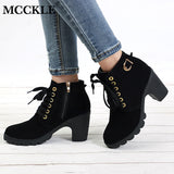 MCCKLE Plus Size Ankle Boots Women Platform High Heels Buckle Shoes Thick Heel Short Boot Ladies Casual Footwear Drop Shipping