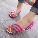 MCCKLE Women Jelly Shoes Rianbow Summer Sandals Female Flat Shoe Casual Ladies Slip On Woman Candy Color  Peep Toe Beach Shoes