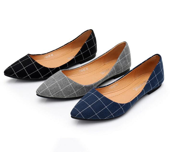 NEW 2018 spring and summer fashion shoes cloth shoes shoes Plaid pointed soft bottom shoes students T69