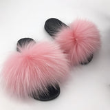 Real Raccoon Fur Slippers Women 2018 Sliders Casual Fox Hair Flat Fluffy Fashion Home Summer Big Size 45 Furry Flip Flops Shoes