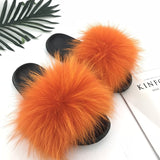 Real Raccoon Fur Slippers Women 2018 Sliders Casual Fox Hair Flat Fluffy Fashion Home Summer Big Size 45 Furry Flip Flops Shoes