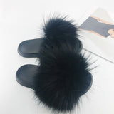 Real Raccoon Fur Slippers Women 2018 Sliders Casual Fox Hair Flat Fluffy Fashion Home Summer Big Size 45 Furry Flip Flops Shoes