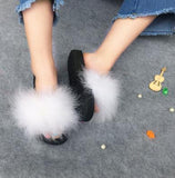 Real Raccoon Fur Slippers Women 2018 Sliders Casual Fox Hair Flat Fluffy Fashion Home Summer Big Size 45 Furry Flip Flops Shoes