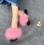 Real Raccoon Fur Slippers Women 2018 Sliders Casual Fox Hair Flat Fluffy Fashion Home Summer Big Size 45 Furry Flip Flops Shoes