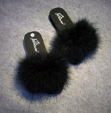 Real Raccoon Fur Slippers Women 2018 Sliders Casual Fox Hair Flat Fluffy Fashion Home Summer Big Size 45 Furry Flip Flops Shoes