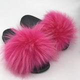 Real Raccoon Fur Slippers Women 2018 Sliders Casual Fox Hair Flat Fluffy Fashion Home Summer Big Size 45 Furry Flip Flops Shoes