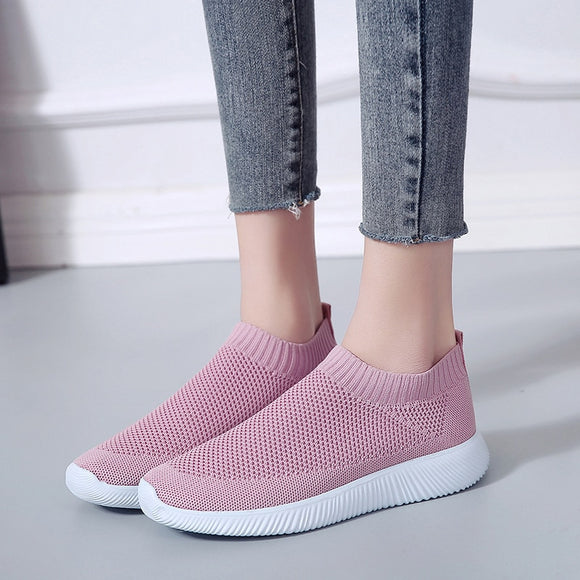 Rimocy plus size breathable air mesh sneakers women 2019 spring summer slip on platform knitting flats soft walking shoes woman