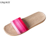 SAGACE 2018 shoes Women Men Anti-slip Linen Home Indoor Summer Open Toe Flats Shoes Slippers sapato calzado zapatos mujer