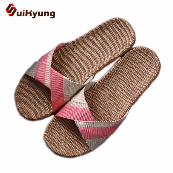 Suihyung Summer Slippers Women Breathable Flax Indoor Slippers Woman Casual Beach Shoes Non-slip Linen Slides Sandals Flip Flops