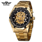 T-Winner Men's Automatic Self-wind Skeleton Antique Steampunk Skull Dial Analog Watch with Stainless Steel Bracelet WRG8154M4