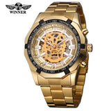T-Winner Men's Automatic Self-wind Skeleton Antique Steampunk Skull Dial Analog Watch with Stainless Steel Bracelet WRG8154M4