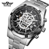 T-Winner Men's Automatic Self-wind Skeleton Antique Steampunk Skull Dial Analog Watch with Stainless Steel Bracelet WRG8154M4