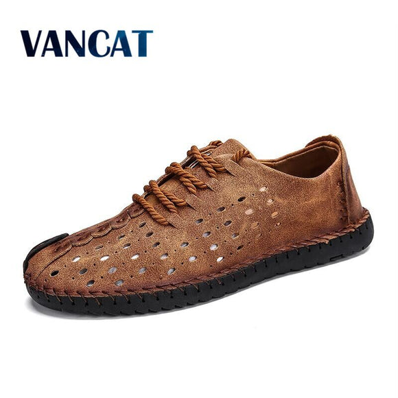 Vancat 2018 New Summer Comfortable Casual Shoes Loafers Men Shoes Quality Split Leather Shoes Men Flats Hot Sale Moccasins Shoes