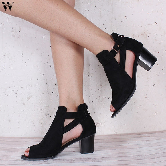 Women Sandals Fashion High Heel Zipper Women Shoes Leather Ladies Gladiator Sandals Sandalias Mujer 2019 Jan14
