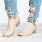 Women Shoes Fashion Ankle Solid Leather Martin Boots Short Boots Pointed solid Martin boots single shoes Autumn
