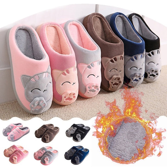 Women Winter Home Slippers Cartoon Cat Non-slip Warm Indoors Bedroom Floor Shoes Plush Slippers Women Faux Fur Slides Flip Flops